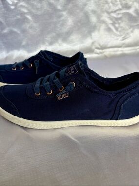 Skechers BOBS Womens’ Navy Canvas Lace-Up Sneakers with White Sole